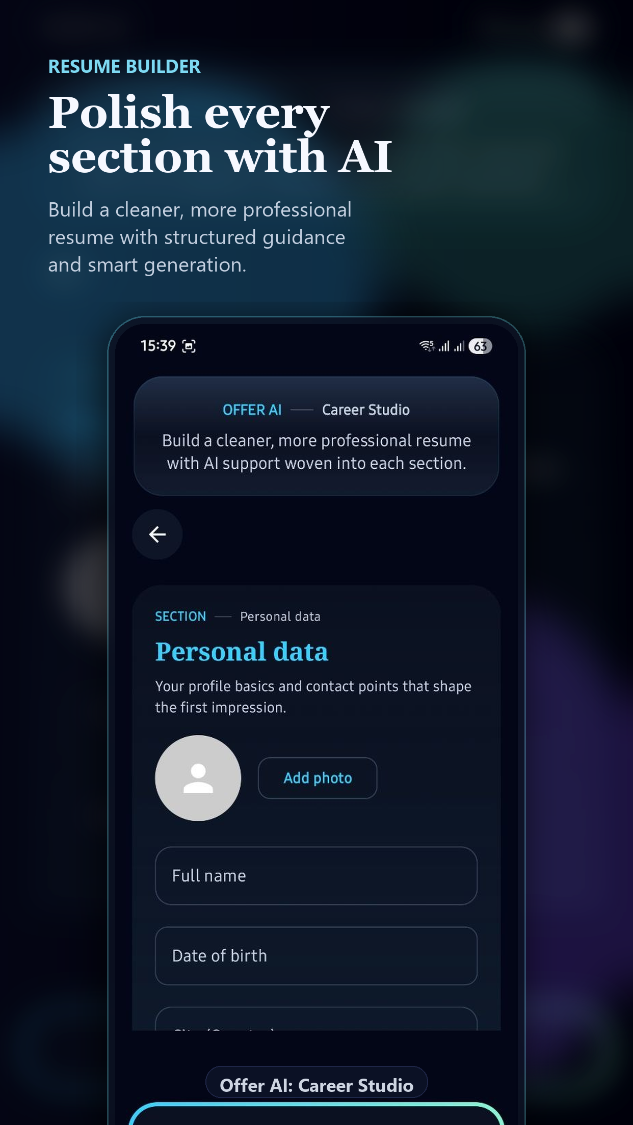 Resume builder screen